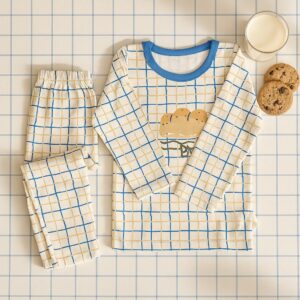 Pijama blanca de cuadros azul 2 piezas